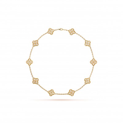 VAN CLEEF ARPELS VINTAGE ALHAMBRA NECKLACE, 10 MOTIFS - YELLOW GOLD, DIAMOND  VCARA42300
